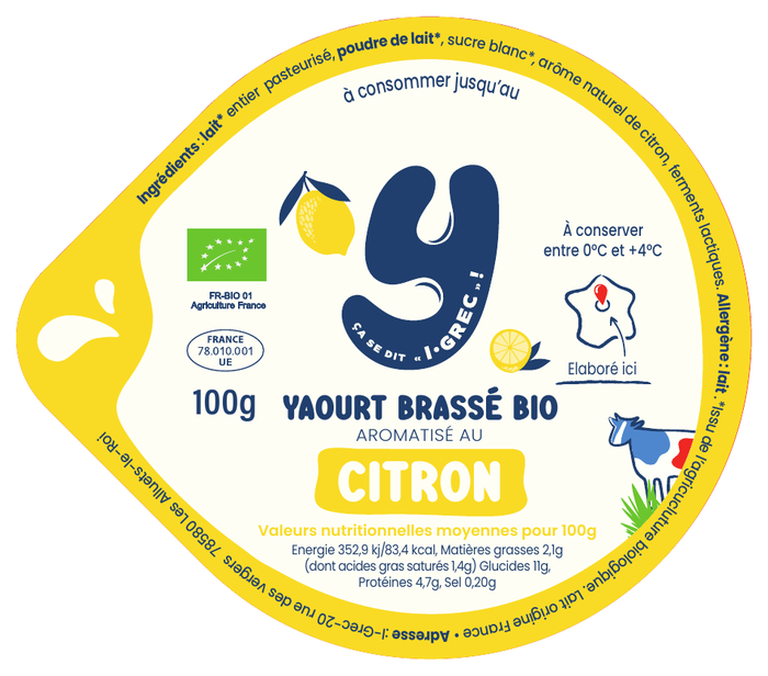 Opercule Yaourt Bio Brassé Citron