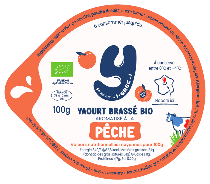 Opercule Yaourt Bio Brassé Pêche