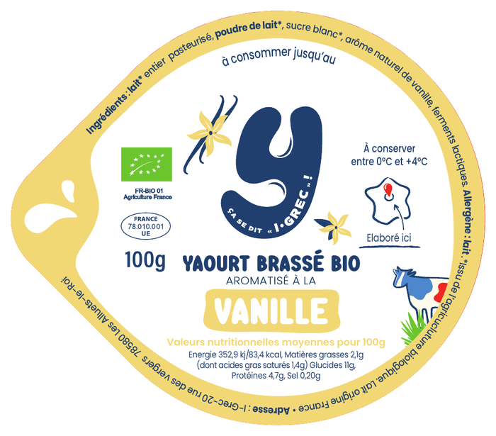 Opercule Yaourt Bio Brassé Vanille