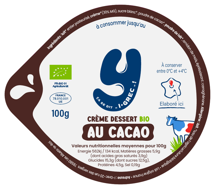 Opercule Crème Dessert Bio Cacao
